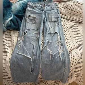 AE Distressed Wide-Leg Jeans